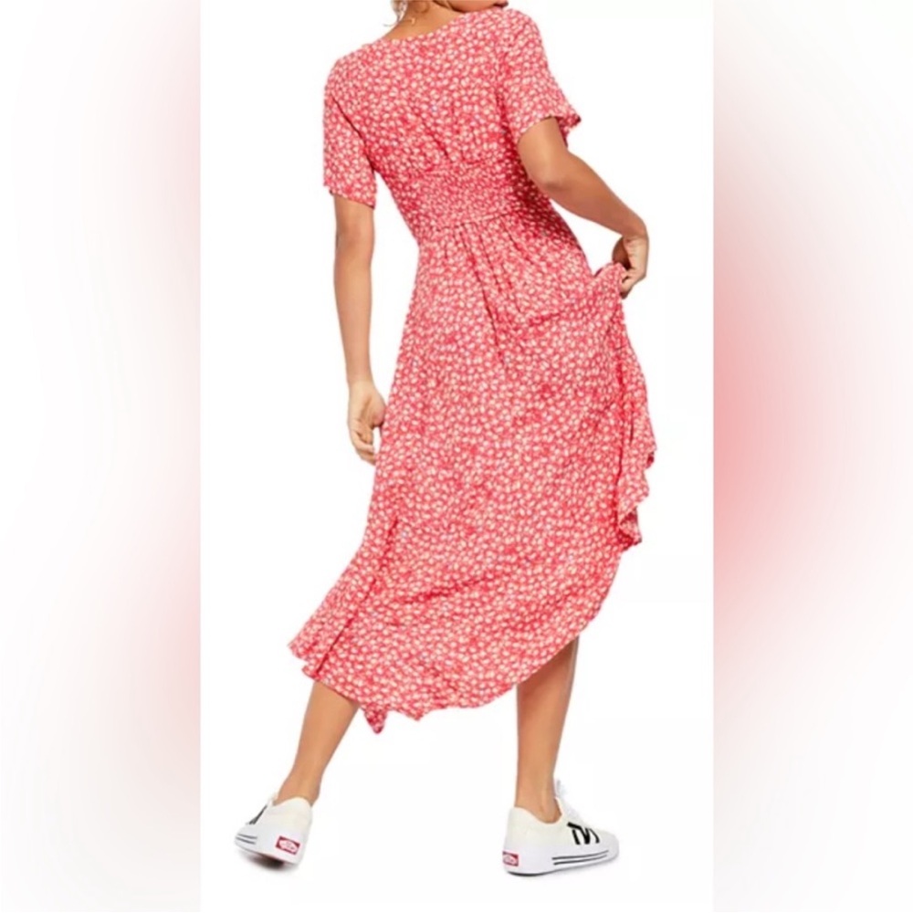 Free People In Full Bloom Red Combo Dress Floral Deep V Neck Flowy Medium **FLAW - Picture 3 of 10